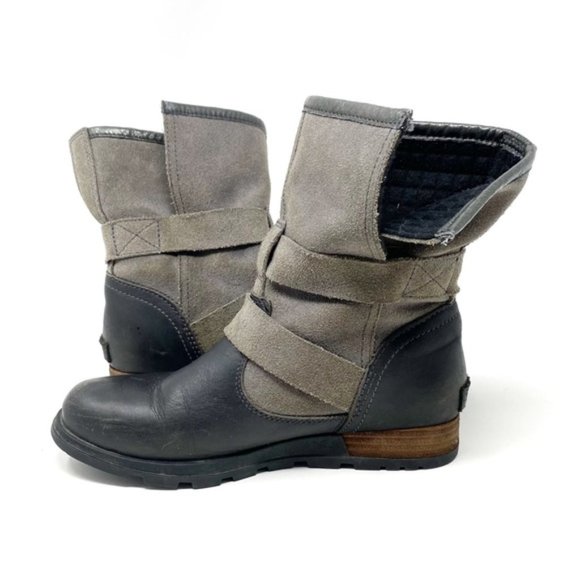 Sorel | Major Moto Boots Size EU 36 / US 5 Black Leather Grey Suede Pull On - Picture 8 of 11